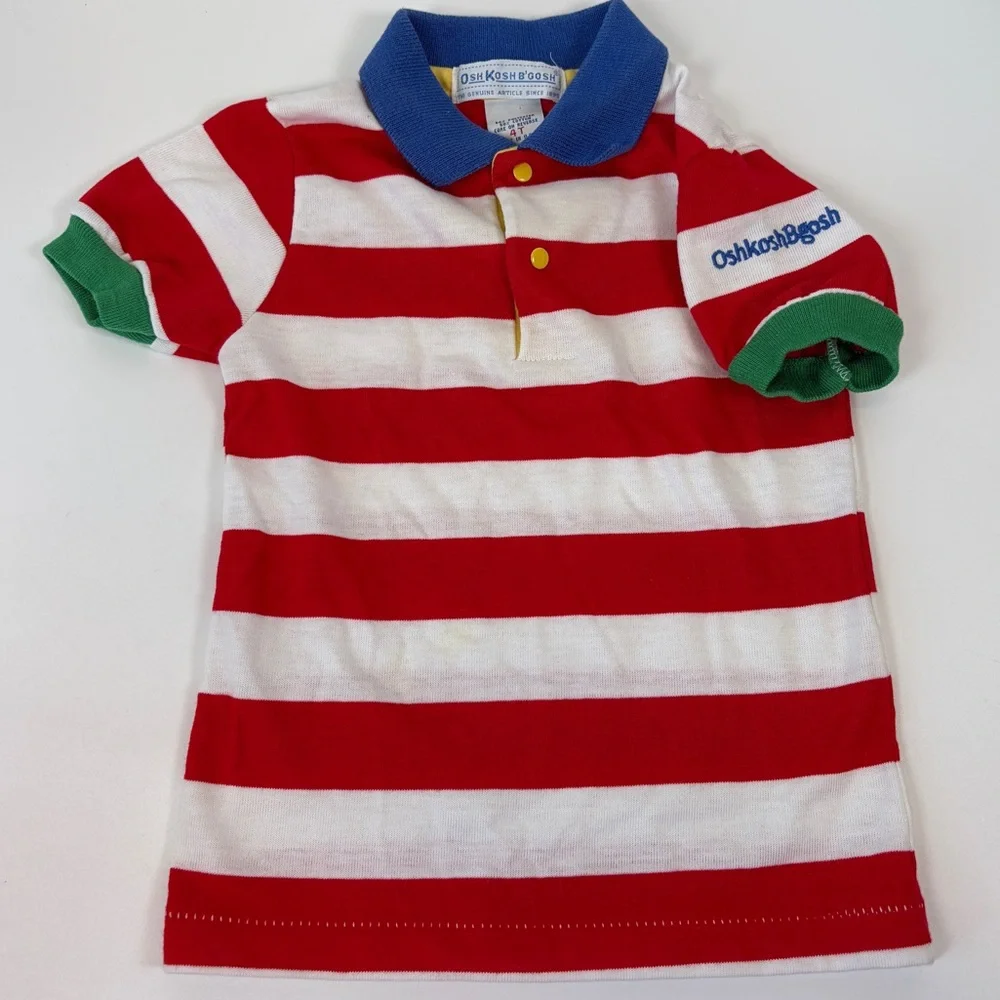 VTG‎ OshKosh B’Gosh 4T Striped Primary Secondary Colors Polo Made in USA